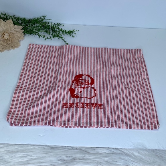 Santa BELIEVE Red & White Striped Tea Towel Cotton 25" x 17" Christmas Holiday - Picture 4 of 4